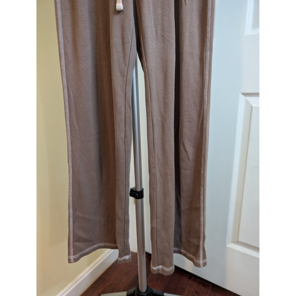 Sundry Ribbed Knit Wide Leg Lounge Pants Brown Drawstring - Size XS - Picture 4 of 6